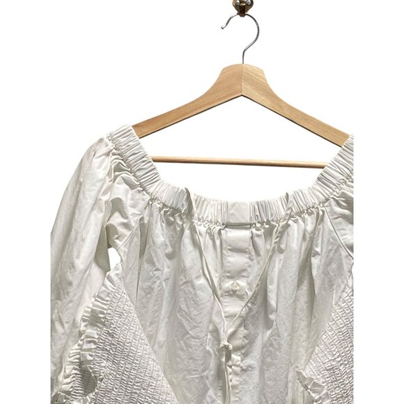 MSGM Milano Off Shoulder Smocked Button Down Blouse White Size 42 NWOT Designer - Picture 8 of 15